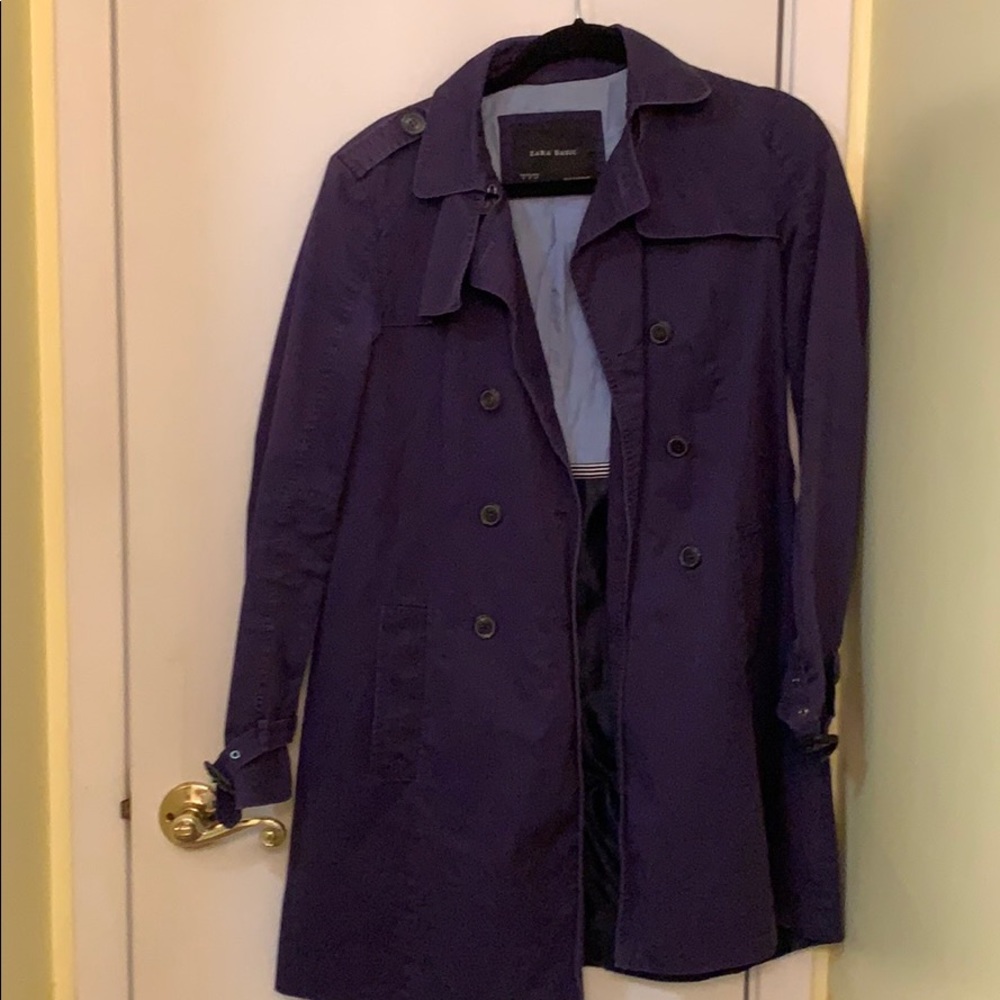 Zara Basic Navy Dark Blue Cotton Peacoat